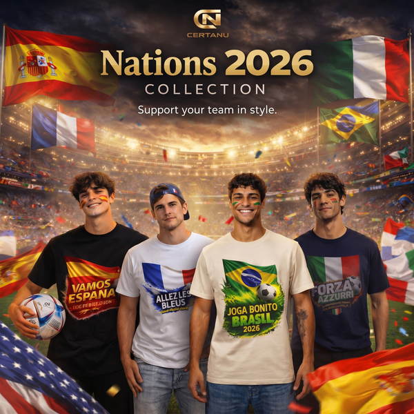 WM 2026 Fan T-Shirts Kollektion mit internationalen Fußball Shirts für Spanien, Frankreich, Brasilien und Italien von CERTANU