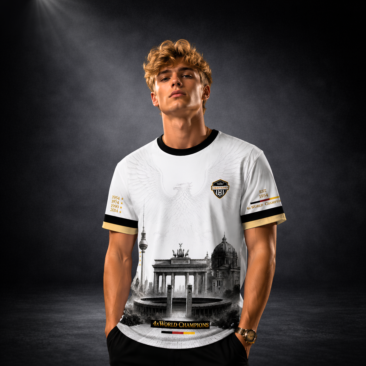 CERTANU Deutschland Legacy Premium Trikot – Weiß Gold Fußball Fan Shirt | 4x World Champions