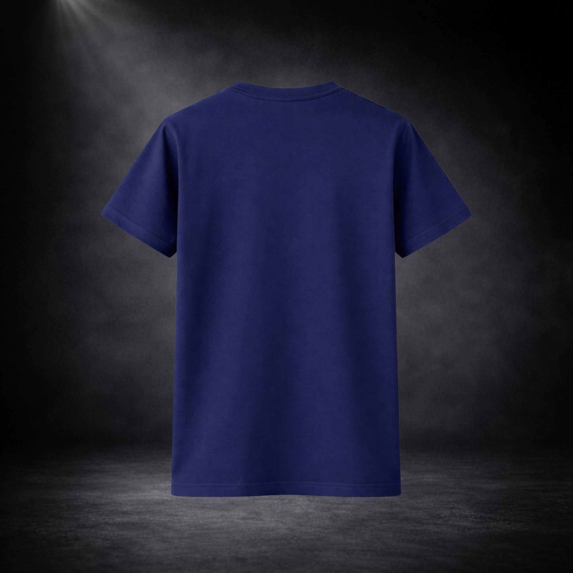 Blaues Basic T-Shirt Rückseite ohne Print, minimalistisches Herren T-Shirt, einfarbiges Shirt für Streetwear, schlichtes Baumwoll T-Shirt ohne Design, Rückansicht Produktbild für Online Shop