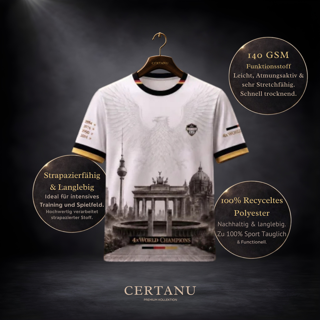 CERTANU Deutschland Fußball Trikot – Schwarz Rot Gold Fan Shirt