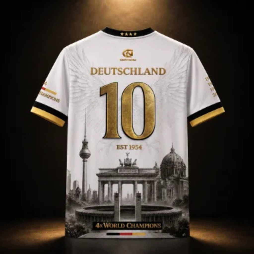 CERTANU Deutschland Fußball Trikot – Schwarz Rot Gold Fan Shirt