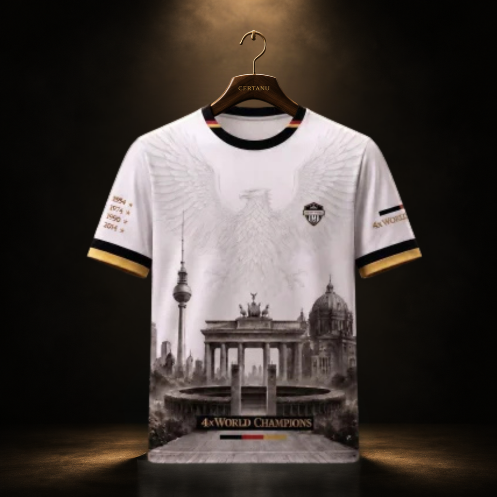 CERTANU Deutschland Fußball Trikot – Schwarz Rot Gold Fan Shirt