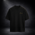 CERTANU schwarzes Premium Oversized Fußball T-Shirt mit goldenem Football Culture Brustlogo – minimalistisches Herren Fan Shirt und moderne Fußball Streetwear.